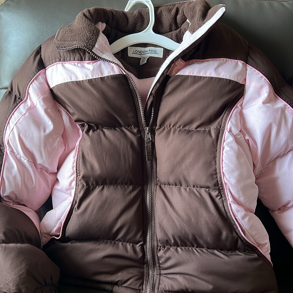 Girls London Fog Winter Coat Size Large 14-16 Brown and Pink - Picture 3 of 13